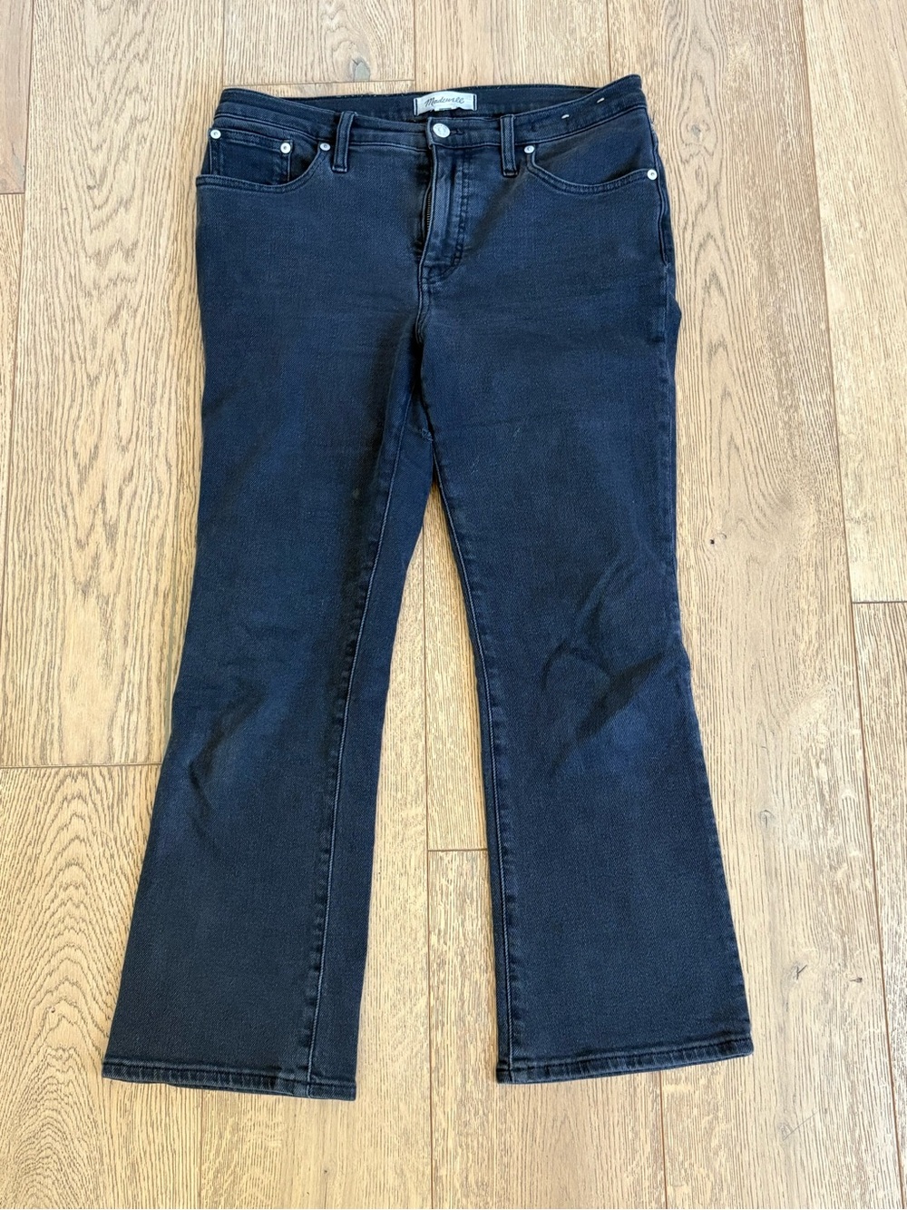 Madewell Kick Out Crop Washed Black Charcoal Grey Bootcut Jeans 29 Flare